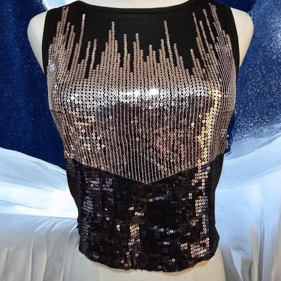 MXG Black Silver Sequined Sleeveless Keyhole Top | XS | Sparkle Glam EUC - Picture 8 of 12
